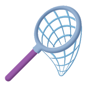 Net With Handle preview — Proposal document: Alternate angle from the proposal: hoop tilted forward, showing the mesh bag curving into the frame. Vendors can pick whichever orientation reads best at small sizes.